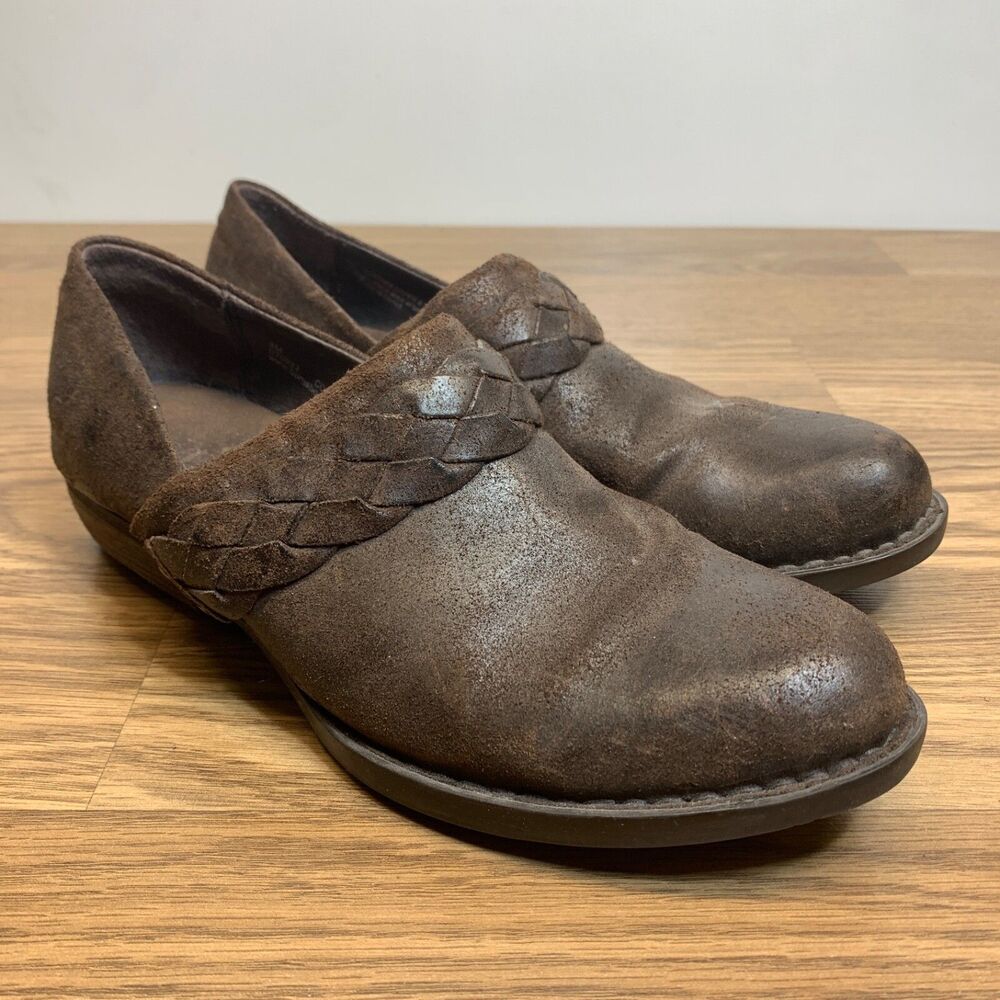 BORN Hensley Braided Low Heel Clogs Slip On Shoes Brown Leather Womens Size 8M